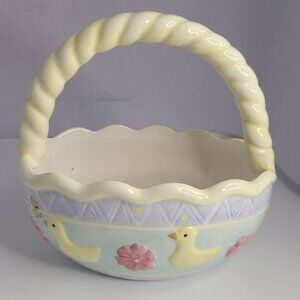 Ceramic Easter Basket Candy Dish with Handle * Baby Nursery Basket Dish Ducks